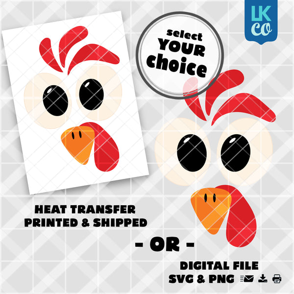 Cute Thanksgiving Turkey Face Heat Transfer Design - Select Printed Transfer or Digital SVG & PNG