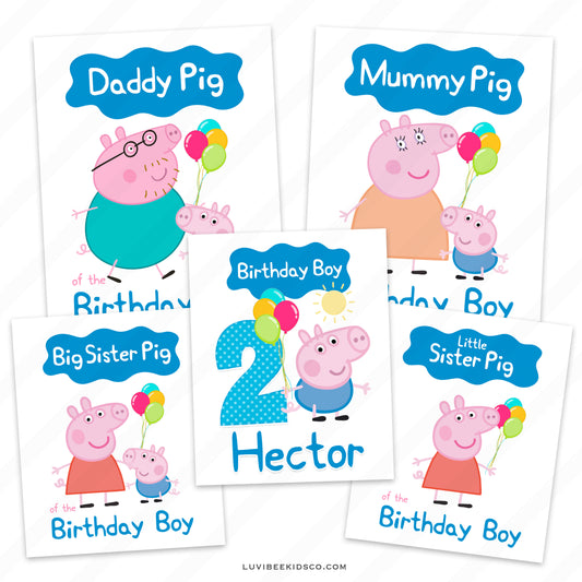 George Pig Iron On Transfers Family Pack | Names and Characters can be Changed - LuvibeeKidsCo