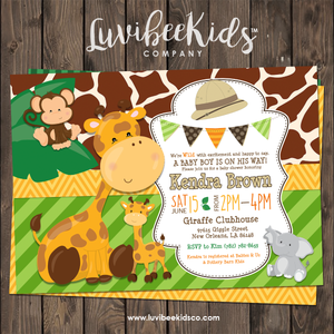 Cute Safari Animals Baby Shower Invitation | Printable Invitation - LuvibeeKidsCo