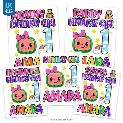 Cocomelon Inspired Heat Transfer Designs - Family Pack of the Birthday Girl
