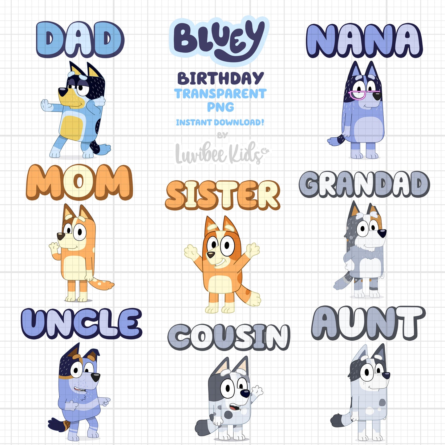 Bluey Family Iron On Design Cut Files - Instant Download Digital PNG Files