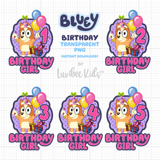 Bluey Bingo Birthday Girl Iron On Design with Age - Digital File - Instant Download