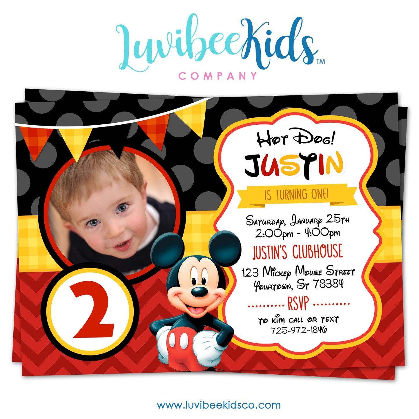 Mickey Mouse Birthday Invitation - Printable Invite - Style #03 - LuvibeeKidsCo