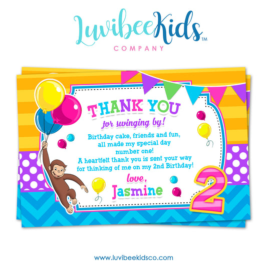 Curious George Thank You Card, Personal Message & Postcard Style for Girls - LuvibeeKidsCo