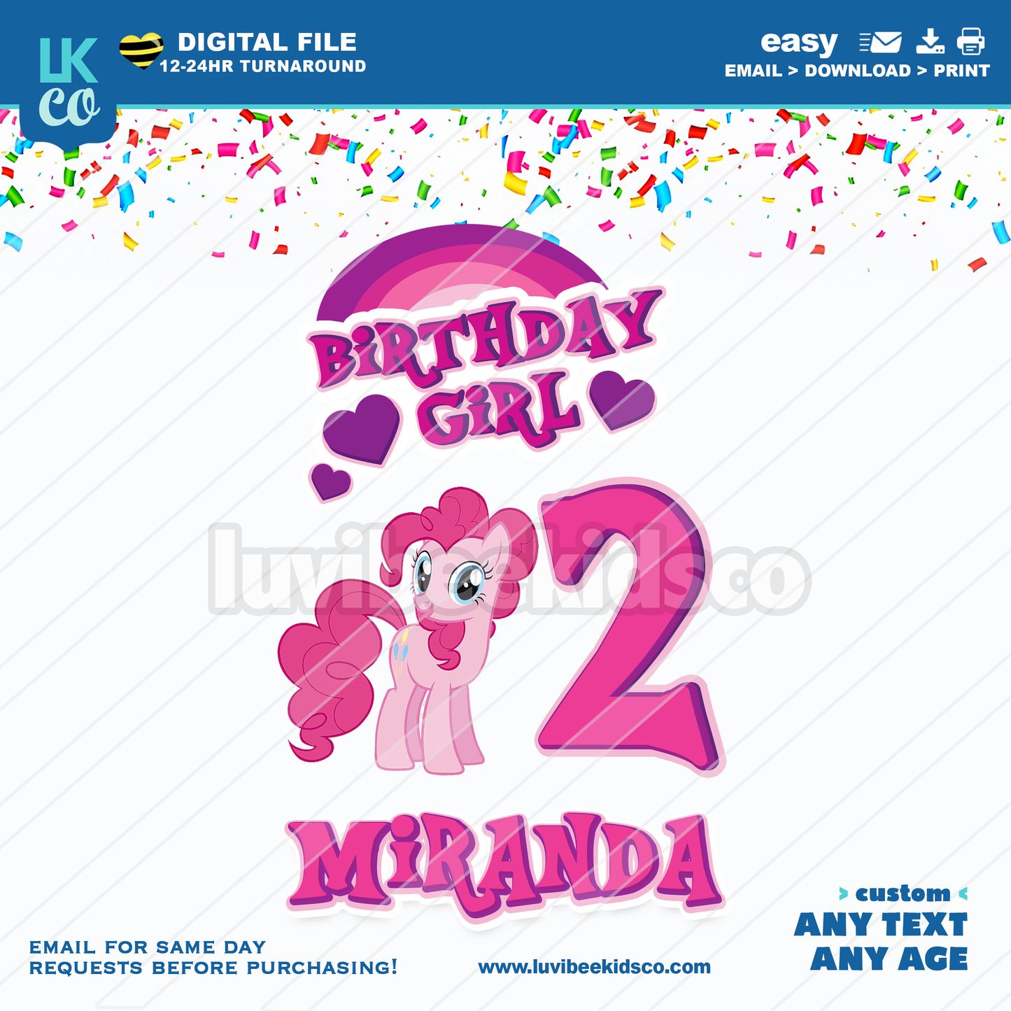 My Little Pony Birthday Shirt Transfer | Pink Birthday Girl | Pinkie Pie