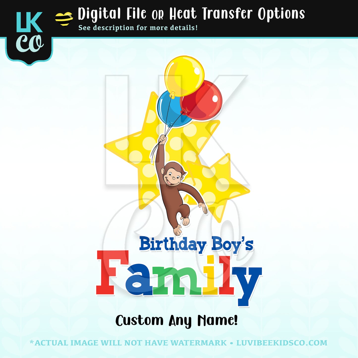 Curious George Birthday Designs - Add Family Members - Balloons