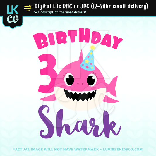 Baby Shark - Birthday Shark with Party Hat - Pink
