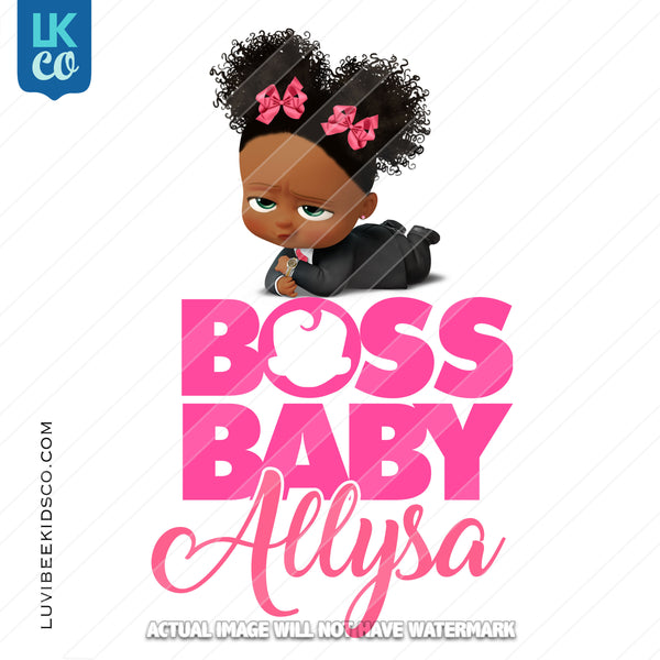 Boss Baby Iron On Transfer | African American Girl | Curly Puffs - LuvibeeKidsCo