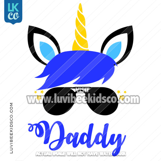 Unicorn Iron On Transfer | Blue - Daddy - LuvibeeKidsCo