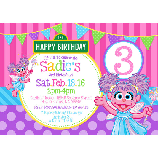 Sesame Street Abby Cadabby Birthday Invitation | Purple & Pink - LuvibeeKidsCo