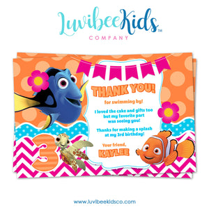 Finding Dory Birthday Thank You Card - Finding Dory Party Printables - Pink & Orange - LuvibeeKidsCo