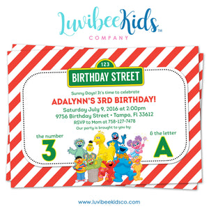 Sesame Street Birthday Invitation - Red Stripes - LuvibeeKidsCo