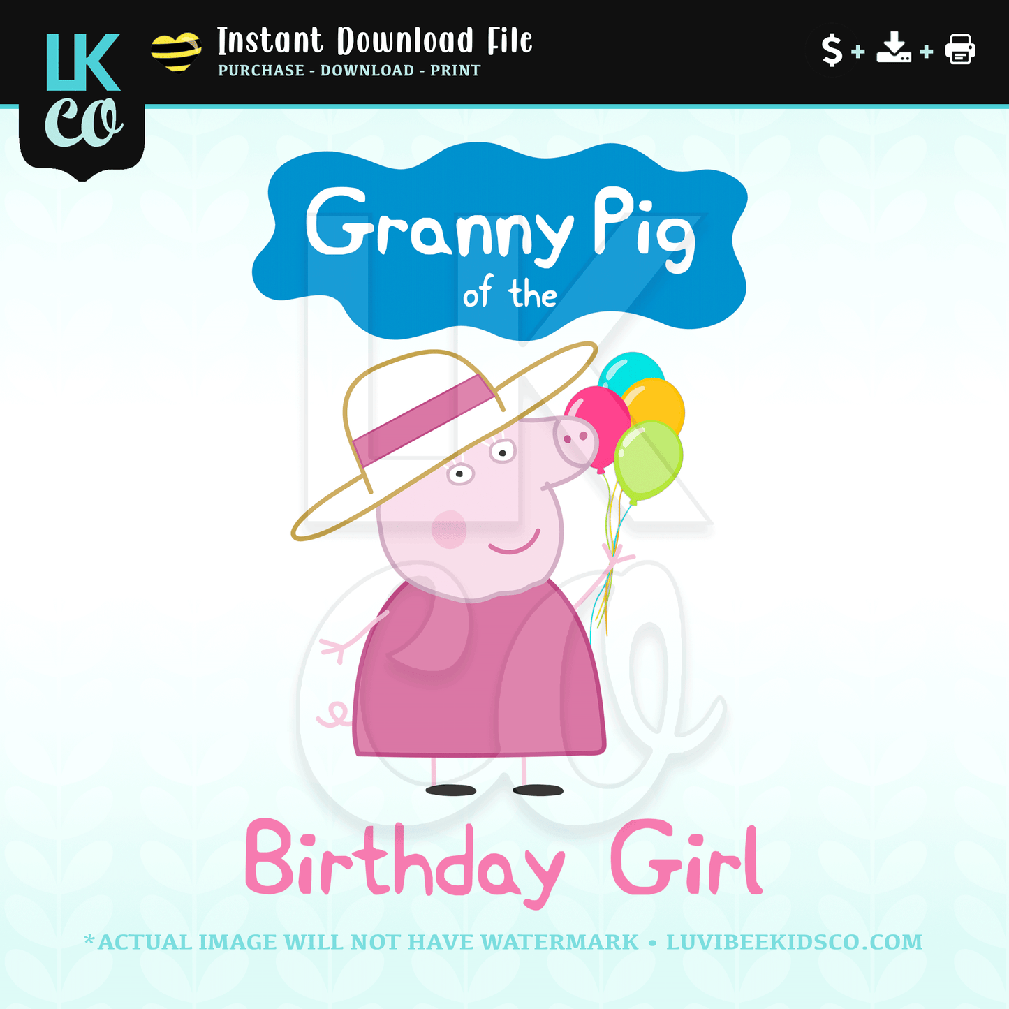Peppa Pig Iron On Transfer | Granny Pig of the Birthday Girl