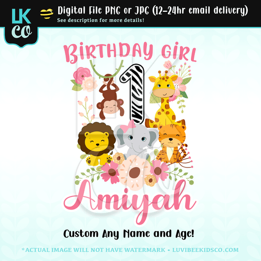 Animal Zoo Safari Blush Pink Birthday Design - Birthday Girl