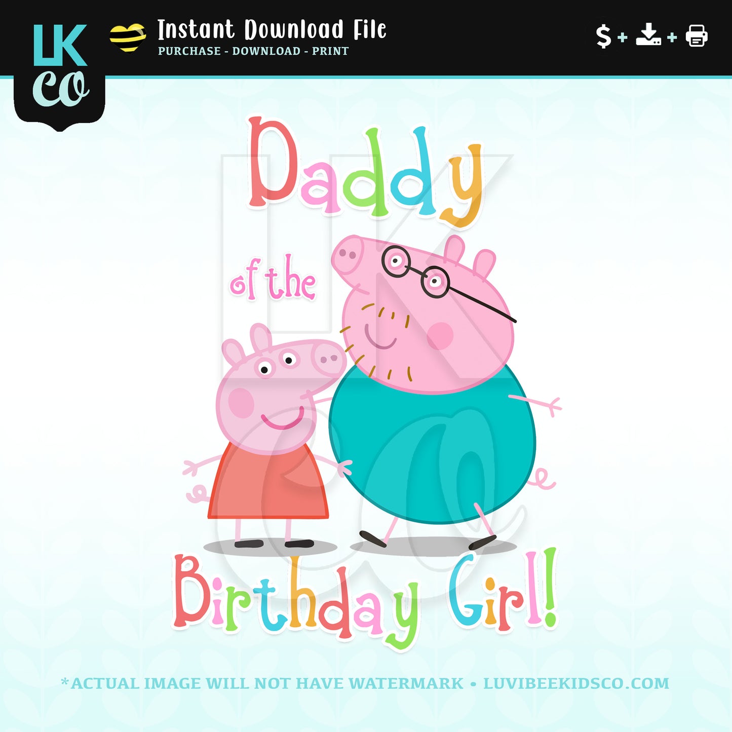 Peppa Pig Iron On Birthday Shirt Transfer - Rainbow - Daddy Pig