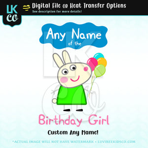 Peppa Pig Iron On Transfer | Rebecca Rabbit - Add Any Name of the Birthday Girl