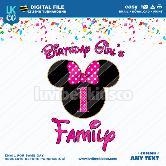 Minnie Mouse Design | Pink & Black | Add A Family Member Title