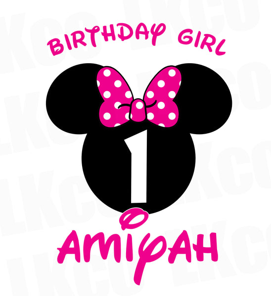 Minnie Mouse Iron On Transfer | Birthday Girl | Pink & Black Dots - LuvibeeKidsCo