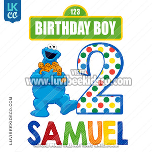 Sesame Street Iron On Birthday Shirt Design | Cookie Monster Birthday Boy or Girl