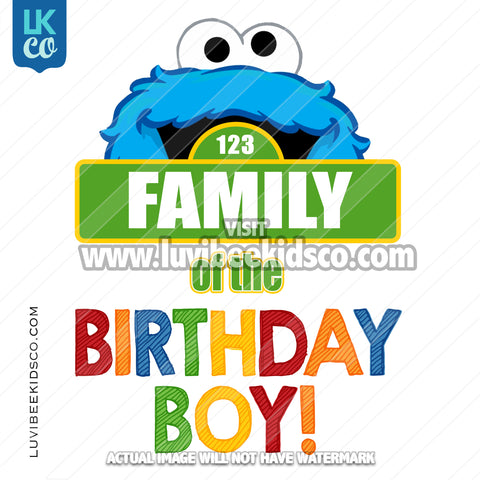 Sesame Street Iron On Birthday Shirt Design | Cookie Monster - Add A Family Member - Birthday Boy 02