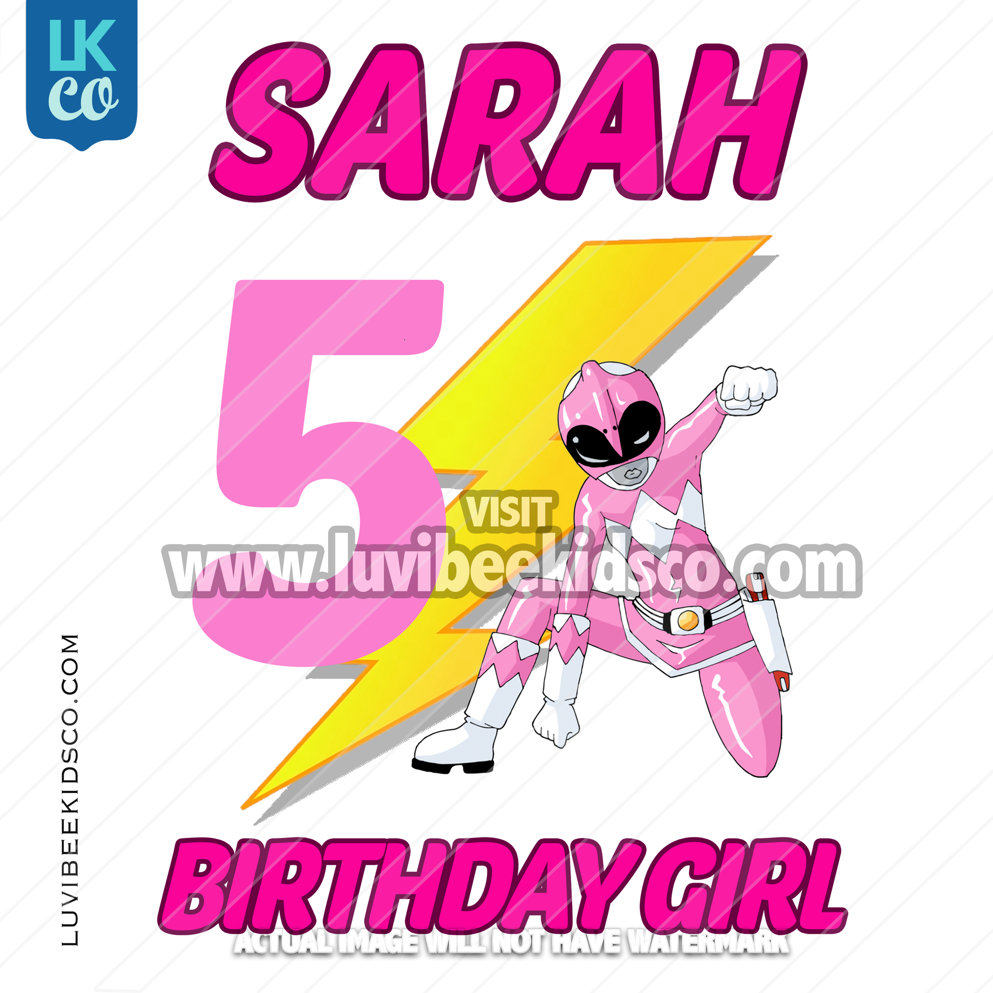 Pink Power Ranger Heat Transfer Design | Birthday Girl - LuvibeeKidsCo