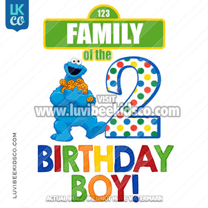 Sesame Street Iron On Birthday Shirt Design | Cookie Monster Birthday Boy or Girl | Add Family Members