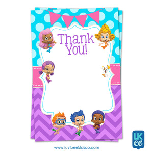 Bubble Guppies - Girl's Style | Blue & Purple | Blank Thank You Card 4x6 - LuvibeeKidsCo