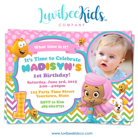 Bubble Guppies - Birthday Invitation - Rainbow Girl's Style with Photo | 001 - LuvibeeKidsCo