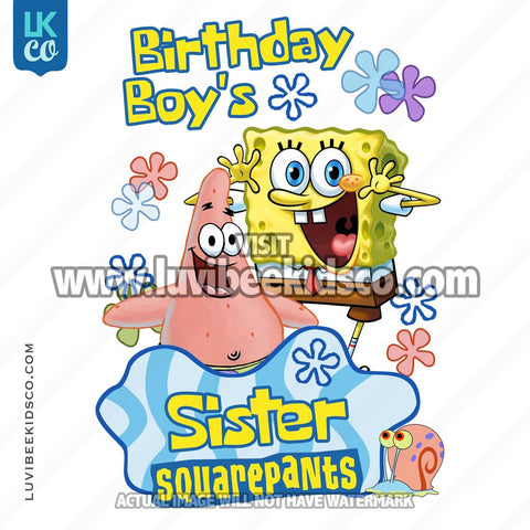 Spongebob Squarepants Iron On Transfer Design - Birthday Boy's Sister - LuvibeeKidsCo