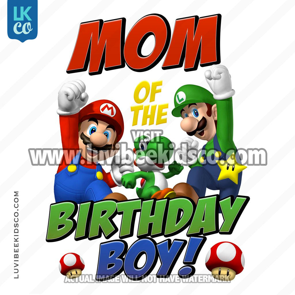 Super Mario Bros Iron On Transfer - Mom of the Birthday Boy - LuvibeeKidsCo