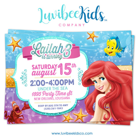 Little Mermaid Birthday Invitation | Style 02 - LuvibeeKidsCo
