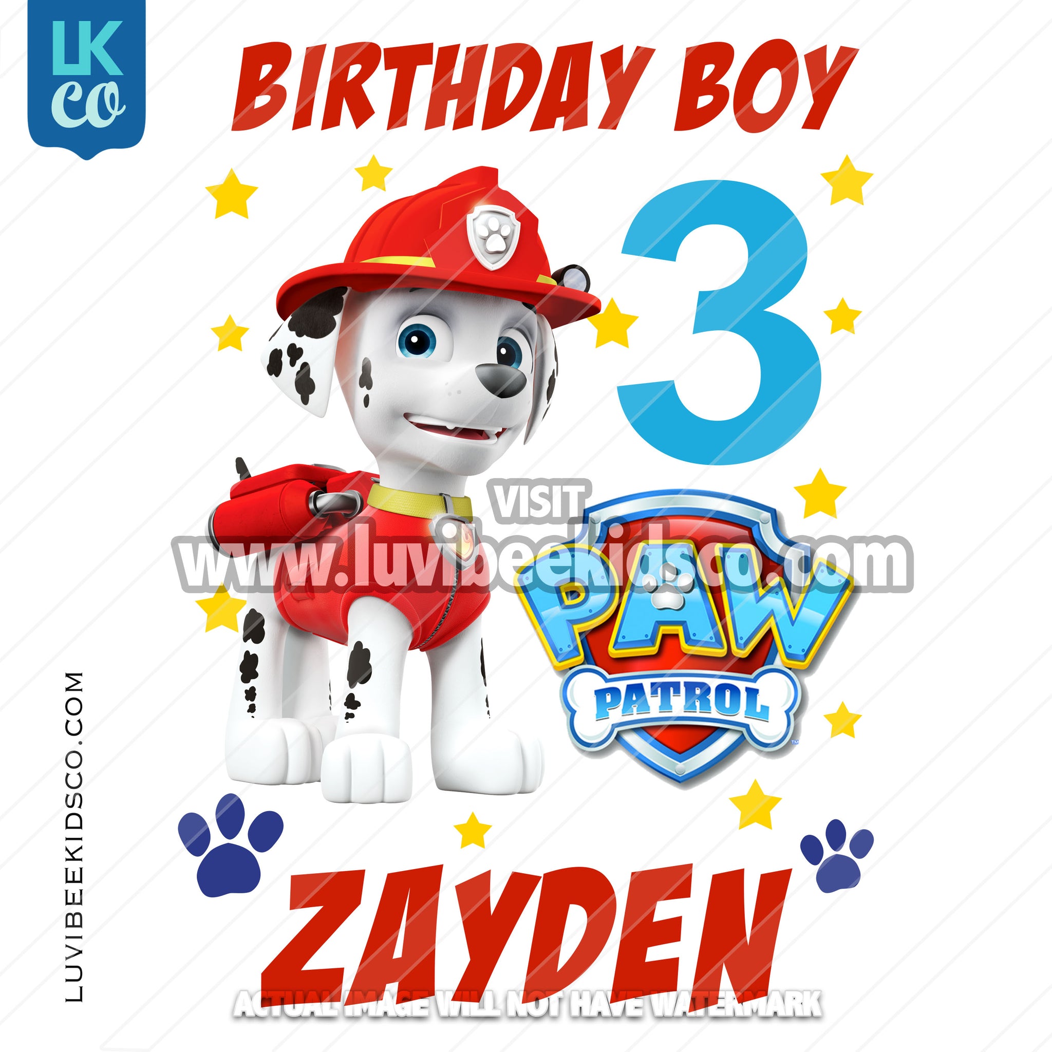 Paw Patrol Iron On Transfer - Marshall Pup | Birthday Boy - LuvibeeKidsCo