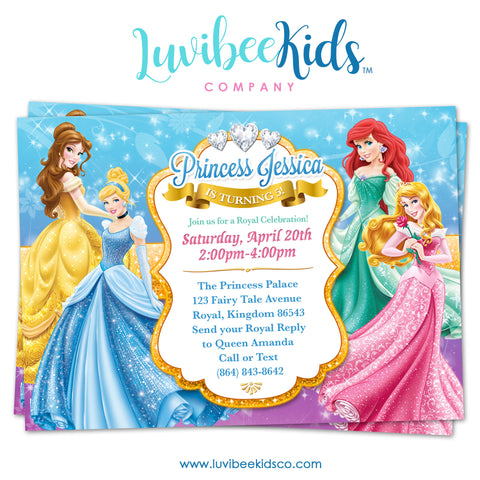 Disney Princesses | Birthday Invitation | Style 01 - LuvibeeKidsCo