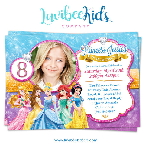Disney Princesses | Birthday Invitation with Photo | Style 01 - LuvibeeKidsCo