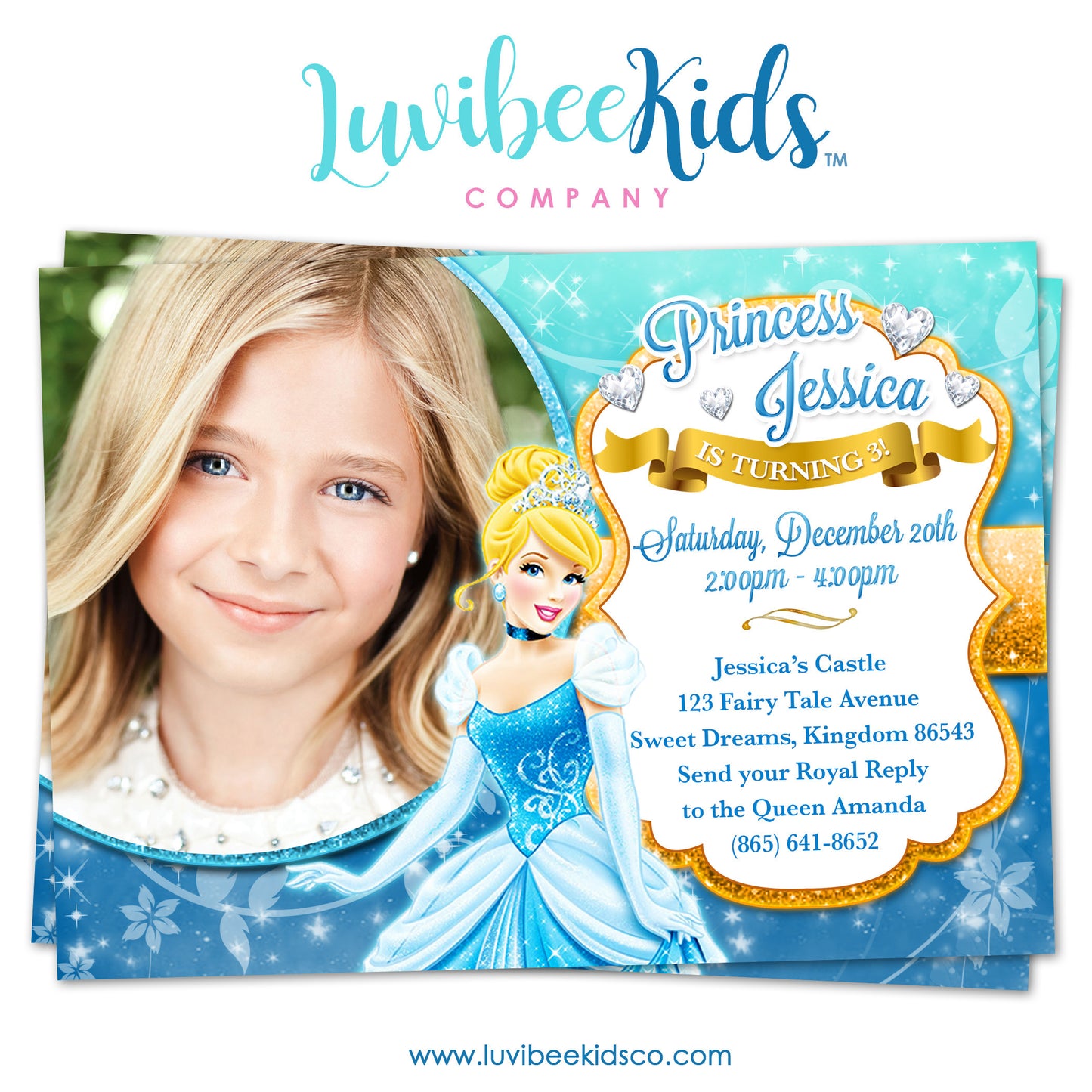Disney Princesses | Cinderella | Birthday Invitation with Photo - LuvibeeKidsCo