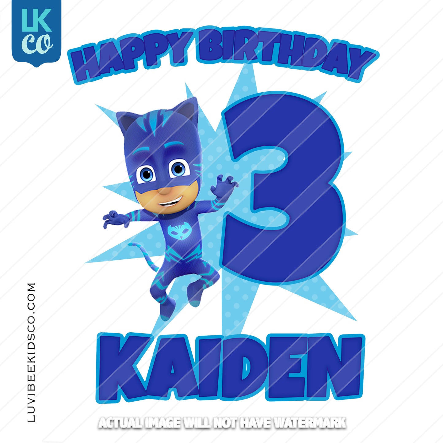 PJ Masks Iron On Transfer | Happy Birthday - Catboy - Blue - LuvibeeKidsCo