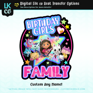 Gabby's Dollhouse Inspired Birthday Design - Rockstar Friends - Add Family Members - Dark Background