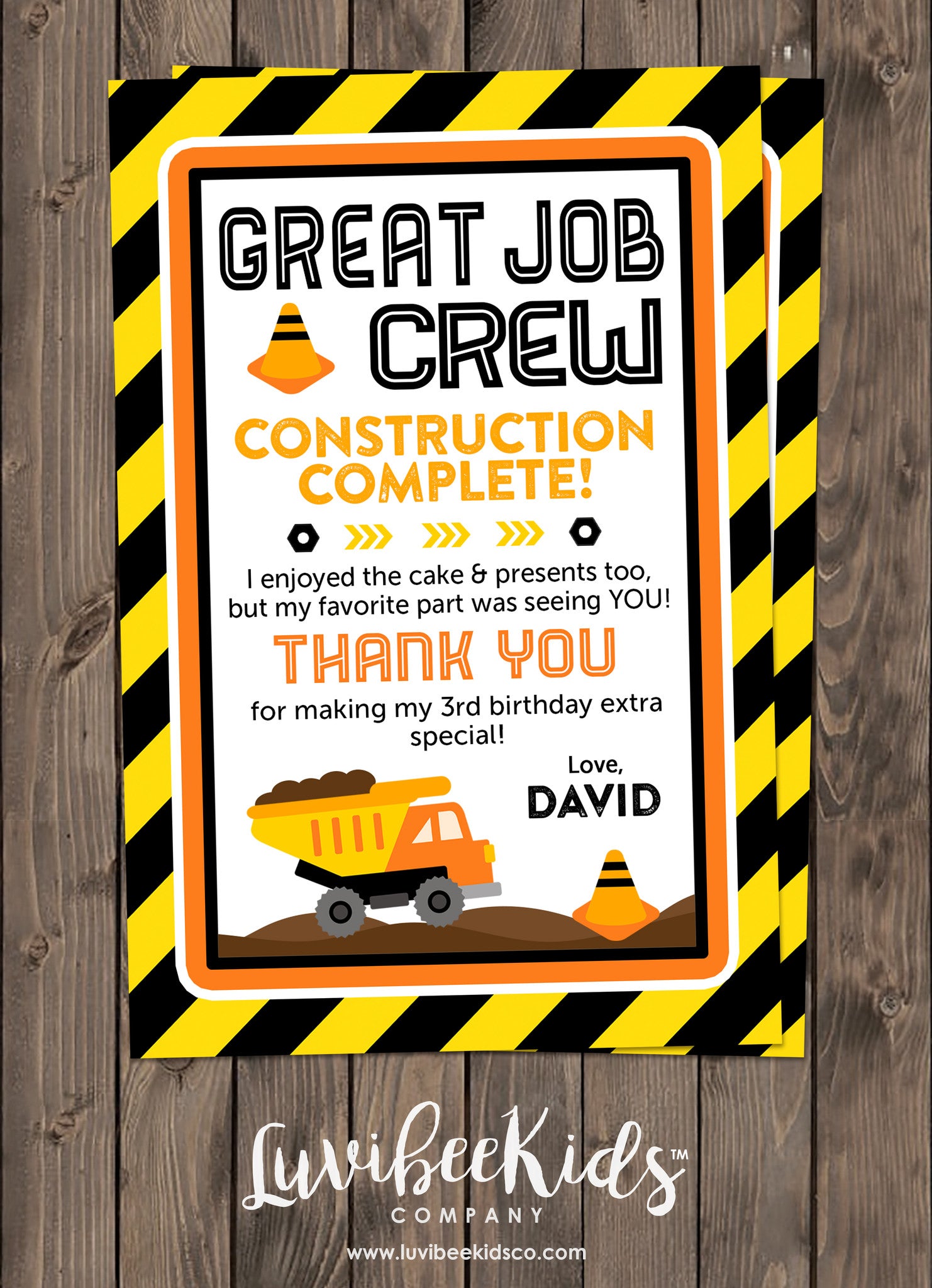 Construction Birthday Invitation & Personalized Thank You Card Set - LuvibeeKidsCo