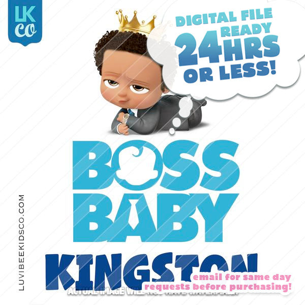 Boss Baby Iron On Transfer | African American Boy with Crown - LuvibeeKidsCo