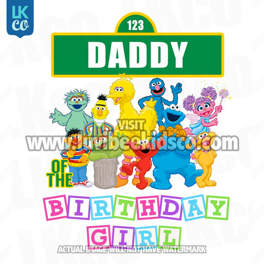 Sesame Street Birthday Iron On Transfer - Primary Colors - Daddy of Birthday Girl 02 - LuvibeeKidsCo