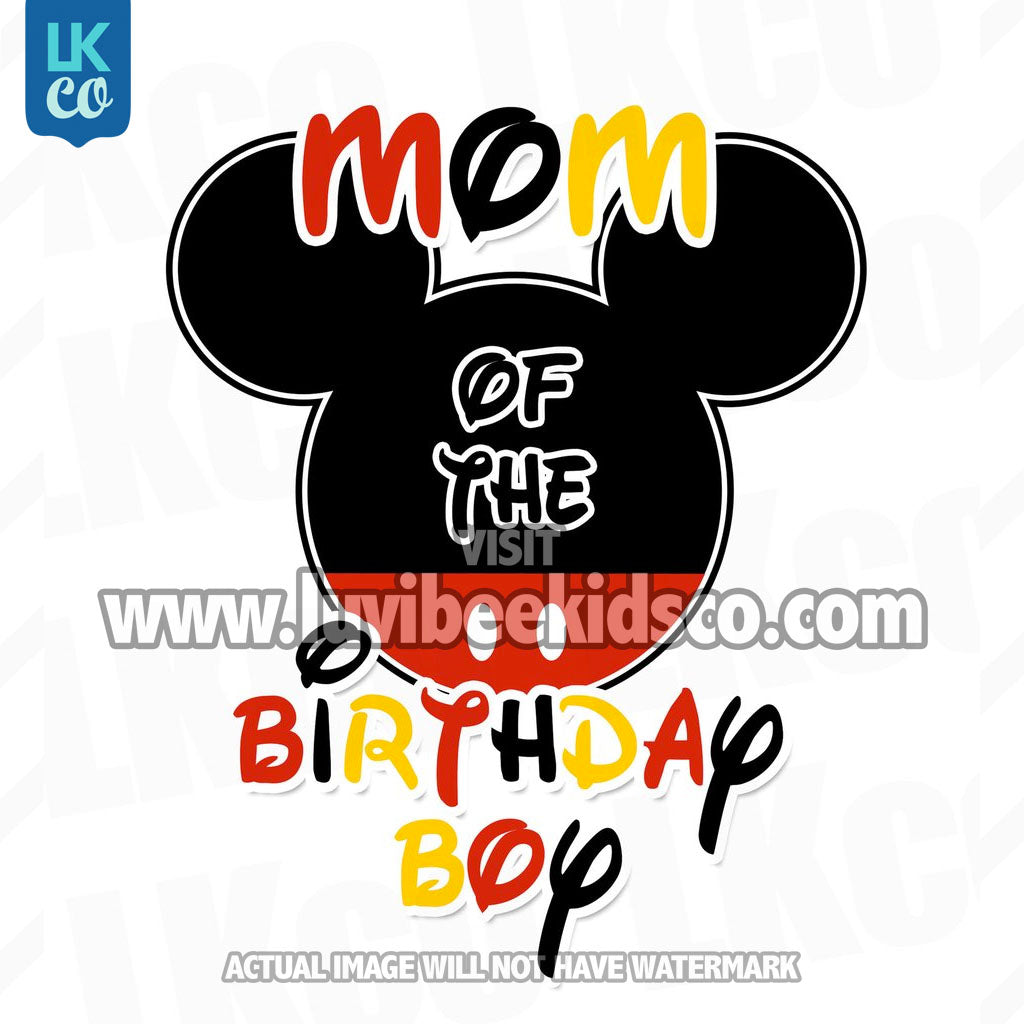 Mickey Mouse Iron On Transfer | Mom or Dad of the Birthday Boy | Black, Red, Yellow - LuvibeeKidsCo