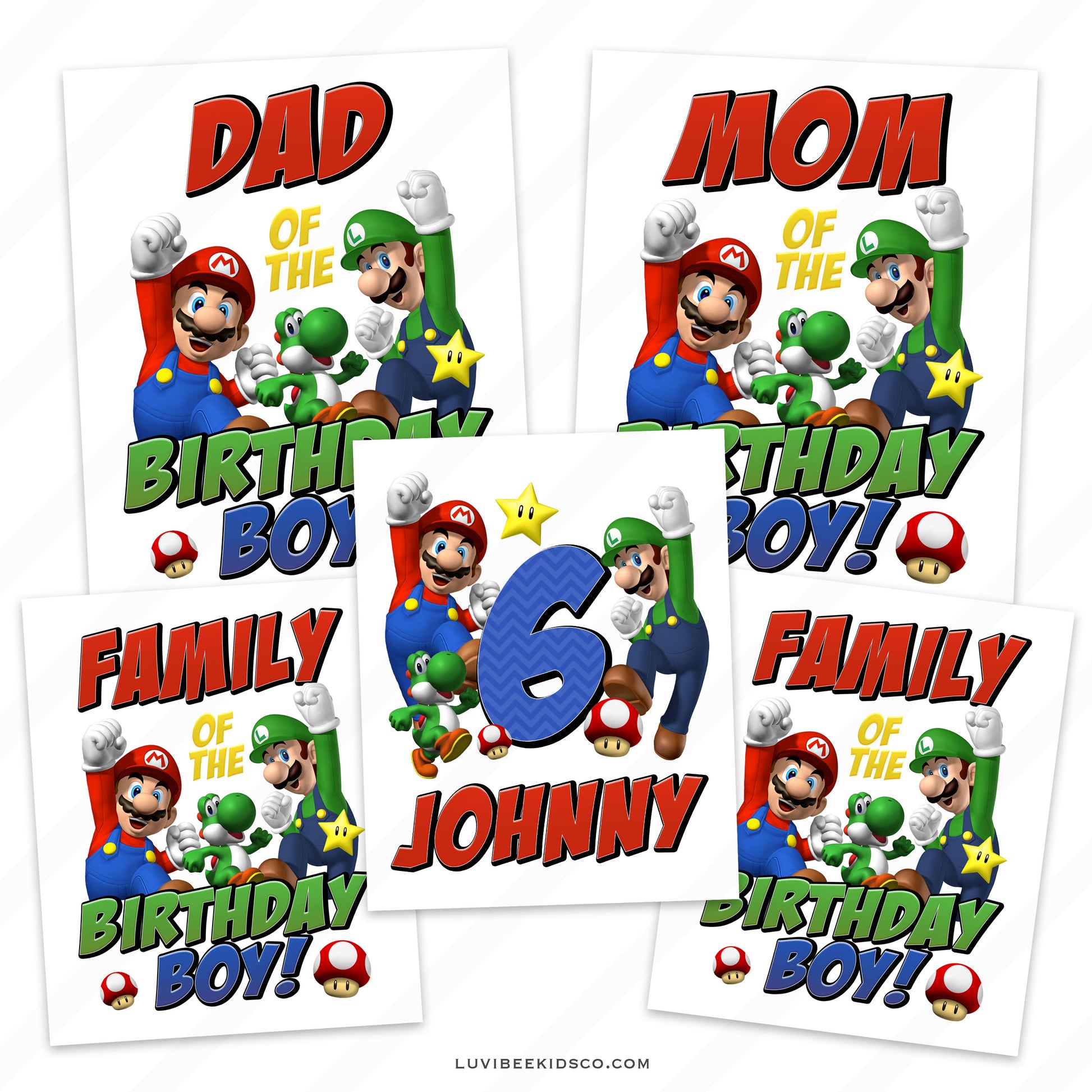 Super Mario Bros Iron On Transfers Family Pack | Birthday Boy - LuvibeeKidsCo