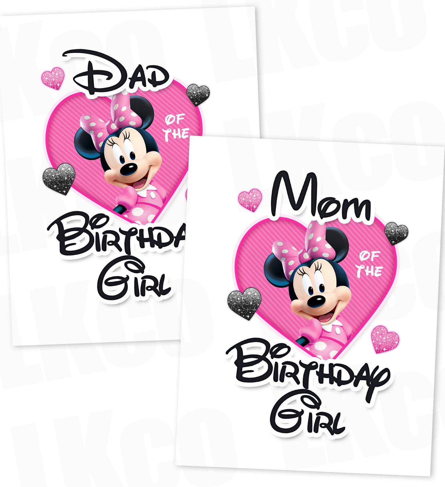 Minnie Mouse Iron On Transfers | Mom & Dad of the Birthday Girl Set | Pink & Black - LuvibeeKidsCo