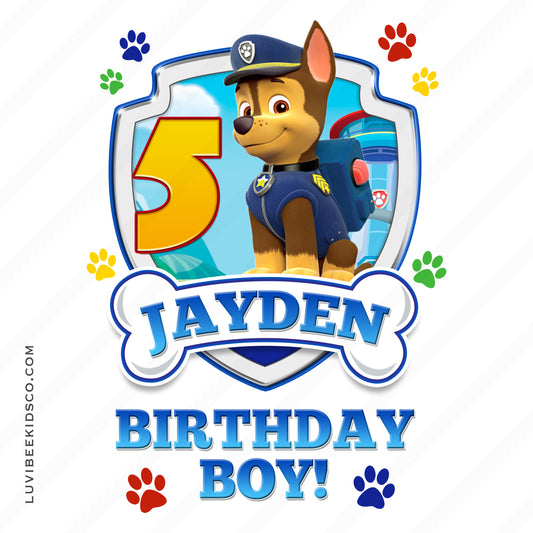 Paw Patrol - Blue - Birthday Boy Chase with Age - LuvibeeKidsCo