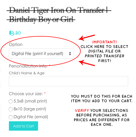 Daniel Tiger Iron On Transfer | Yellow Turquoise & Red | Birthday Tiger - LuvibeeKidsCo