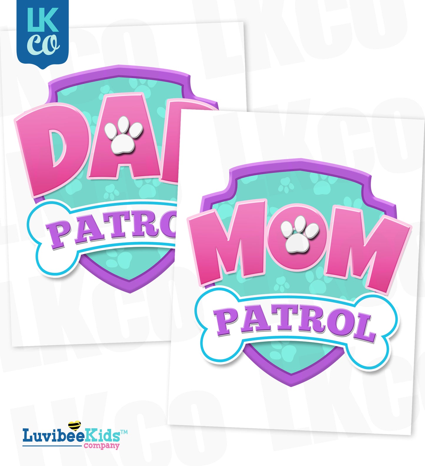 Paw Patrol Iron On Transfer - Patrol Pink | Dad & Mom Patrol Set - LuvibeeKidsCo