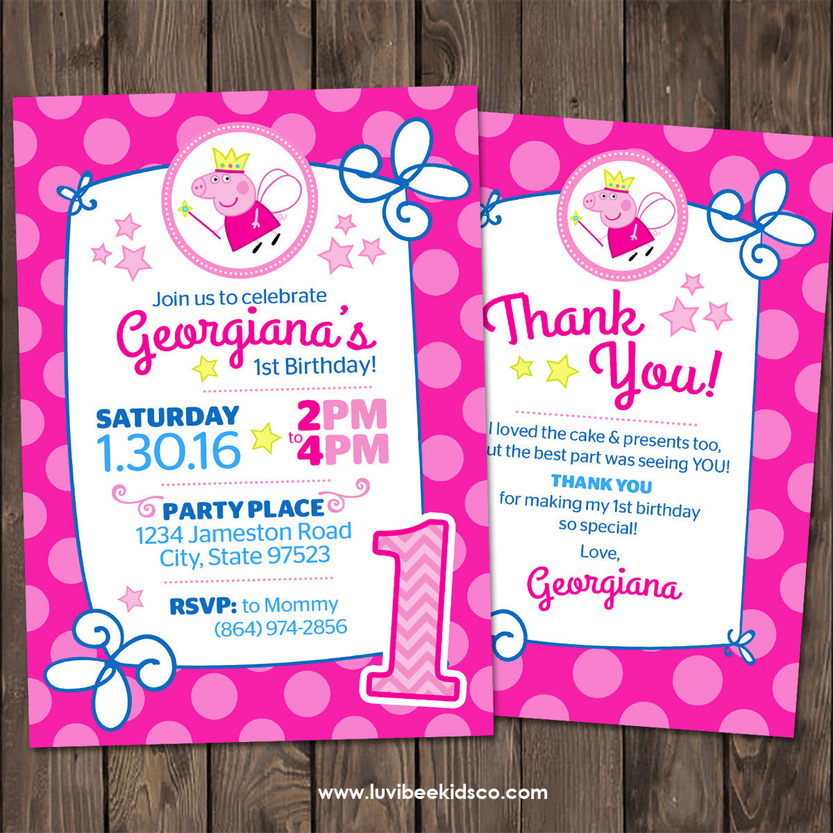 Peppa Pig Fairy Birthday Invitation | Free Backside & Thank You Card - LuvibeeKidsCo