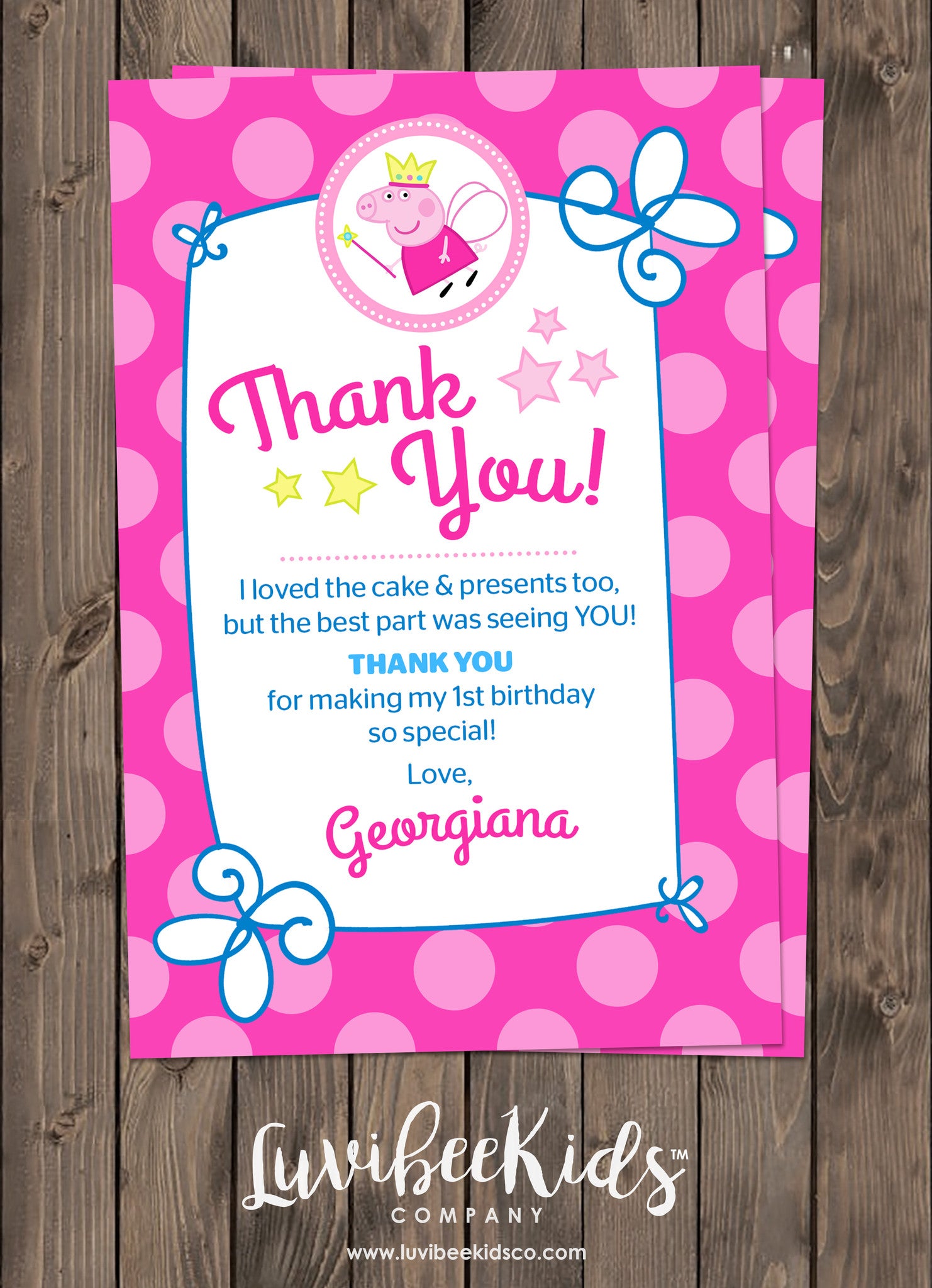 Peppa Pig Fairy Birthday Invitation | Free Backside & Thank You Card - LuvibeeKidsCo