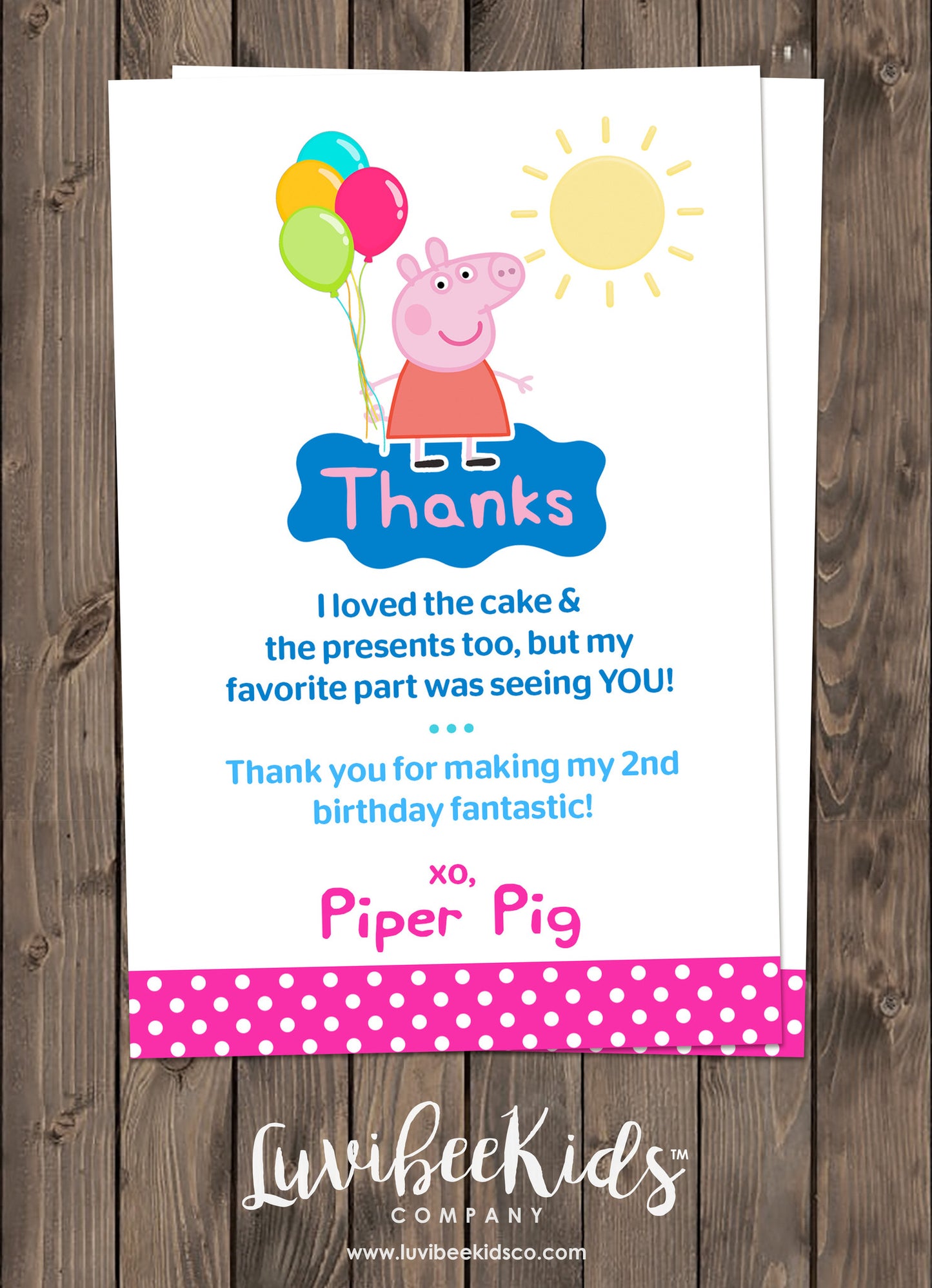 Peppa Pig Birthday Invitation Dots | Free Backside & Thank You Card - LuvibeeKidsCo