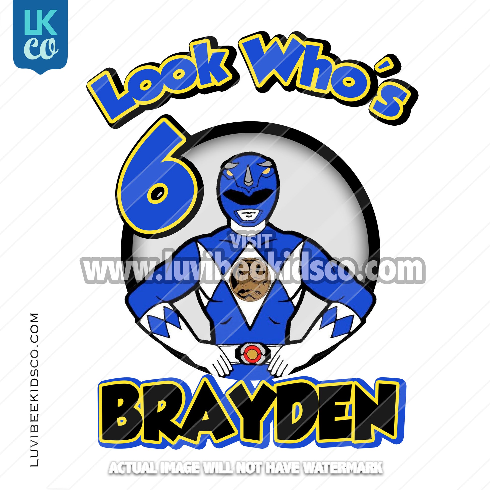 Blue Power Ranger Digital File [12-24hr email] for Birthdays and Events - Any Name and Age - Look Who’s - LuvibeeKidsCo